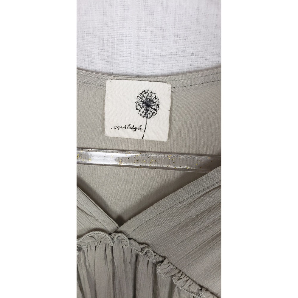 Everleigh Taupe Grey V-Neck High-Low Peplum Ruffle Tunic Top Boho Earthy - Picture 4 of 9